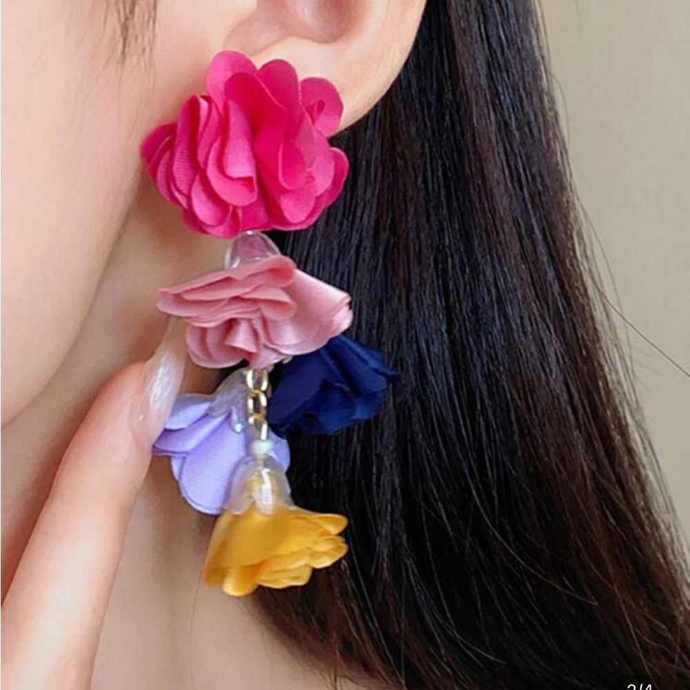 Bohemian Tassel Floral Multicolor Drop Earrings - Picture 2 of 3
